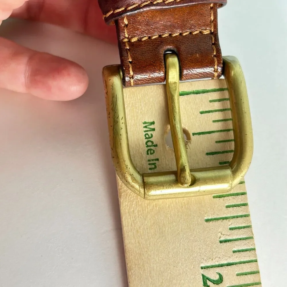 The Bridge Men's Brown Leather Vintage Luxury Italian Brass Buckle Belt Size 44